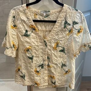Madewell Cream Floral Eyelet Blouse